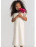 Cape Sleeves Ivory Lace Tea Length Flower Girl Dress